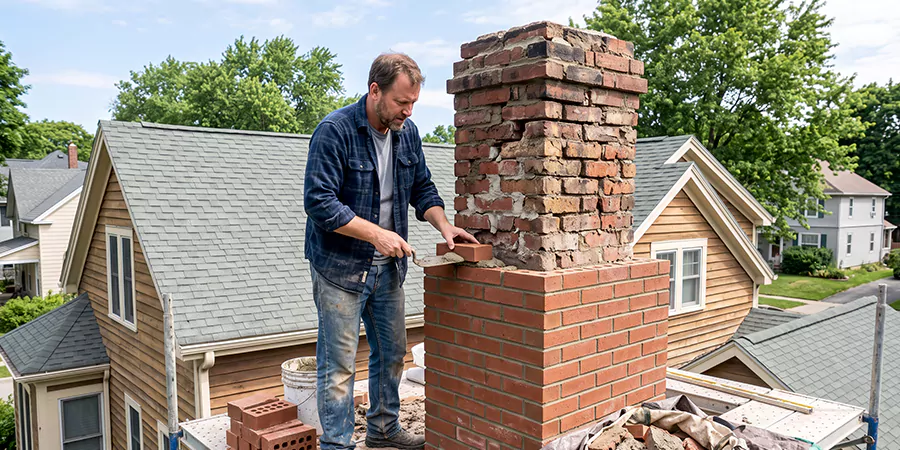 Old and Crumbling Brick Chimney Rebuild East Brunswick