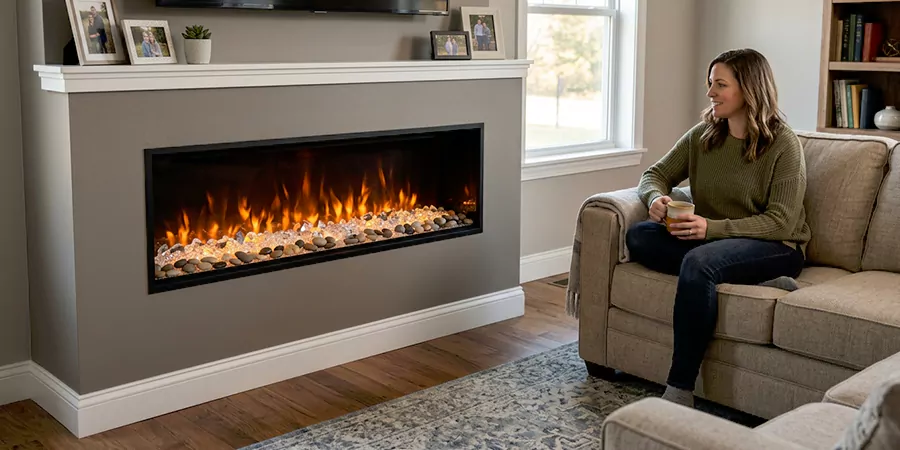 Electric Fireplace With Crystal and Pebble Embers East Brunswick